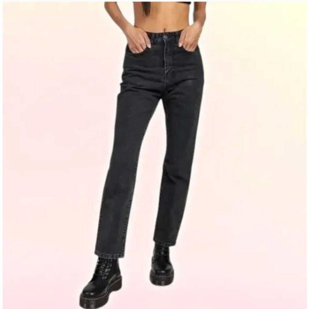 Ragged Priest High Waist Straight Skinny Leg Denim Charcoal Black 28